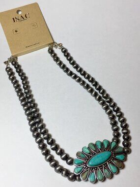 Natural Turquoise Necklace with Navajo Pearls Isac Trading Co.